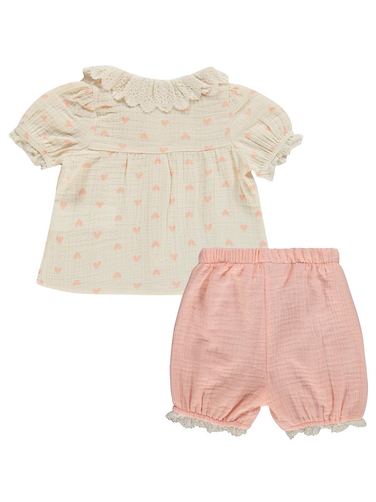 Civil Baby Yaka Dantelli Kalp Baskılı 6-18 Ay Takım - Bej
