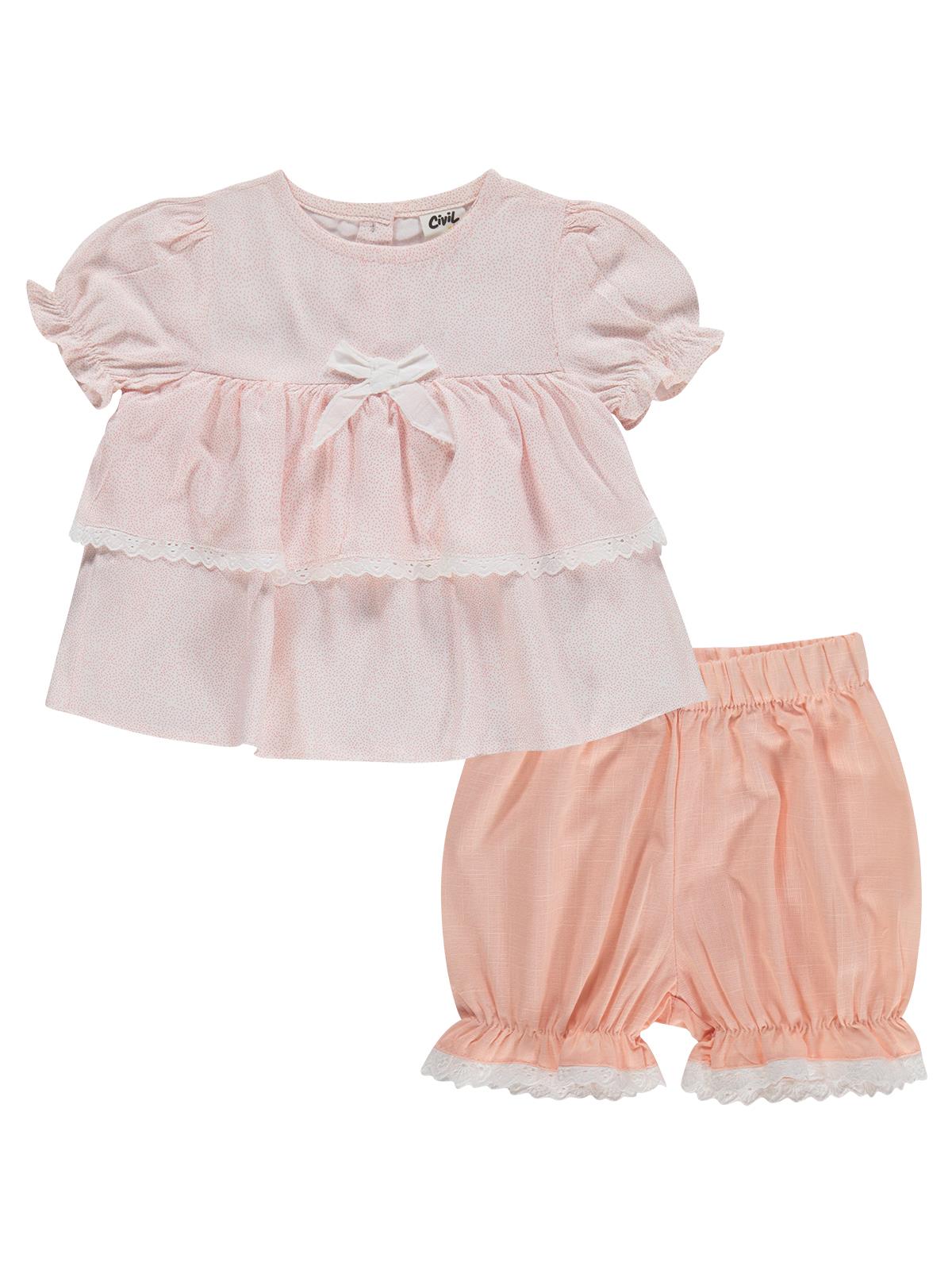 Civil Baby Roba Fiyonklu 6-18 Ay Takım - Pembe