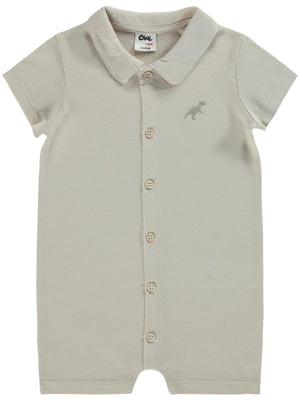 B26Y098 Civil Baby Dinozor Nakışlı 6-18 Ay Tulum - Bej