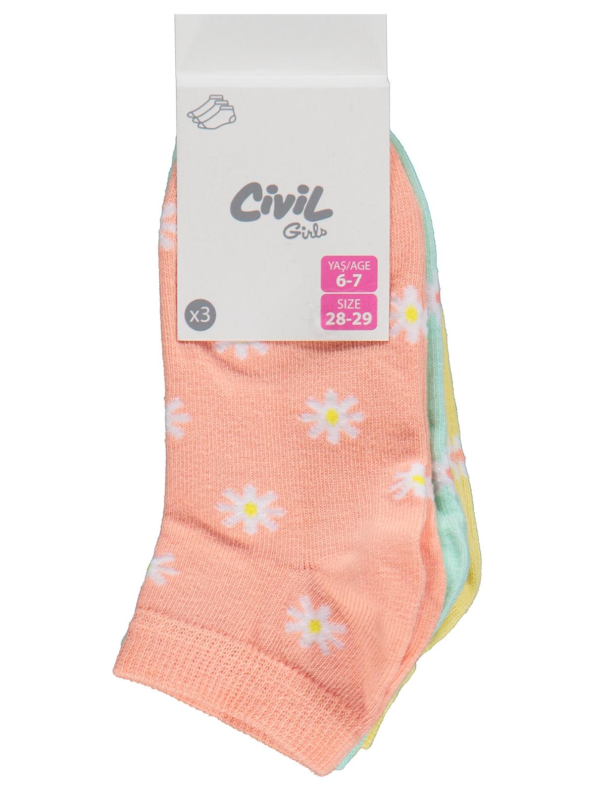 Civil Girls Flower 3'lü 2-12 Yaş Kız Çocuk Patik Çorap