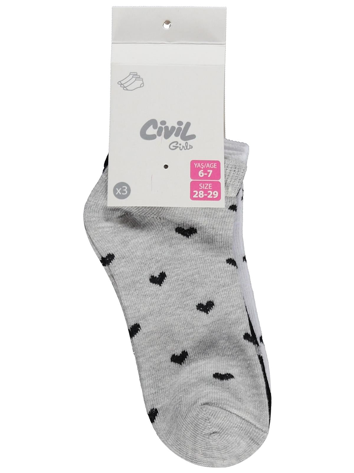 Civil Girls Simli Kalp 3'lü 2-12 Yaş Kız Çocuk Patik Çorap