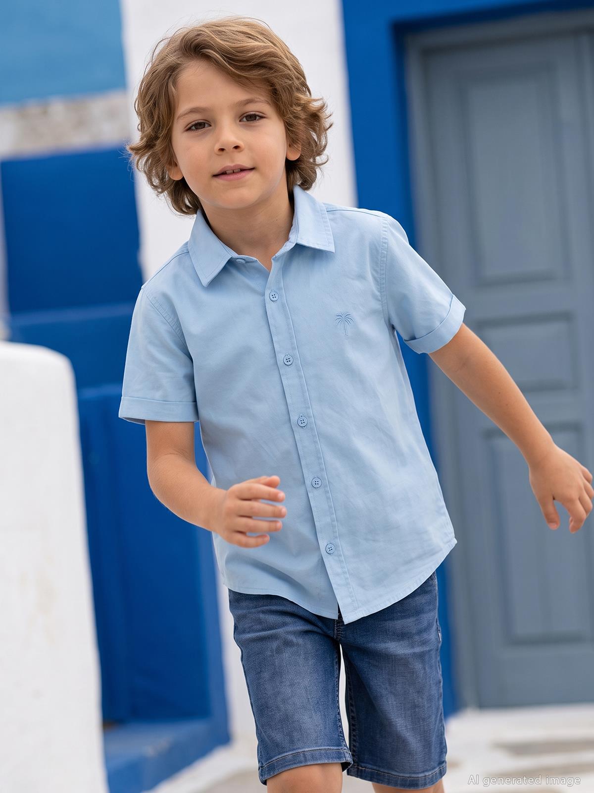 Civil Boys Basic Kısa Kol 10-13 Yaş Gömlek - Mavi