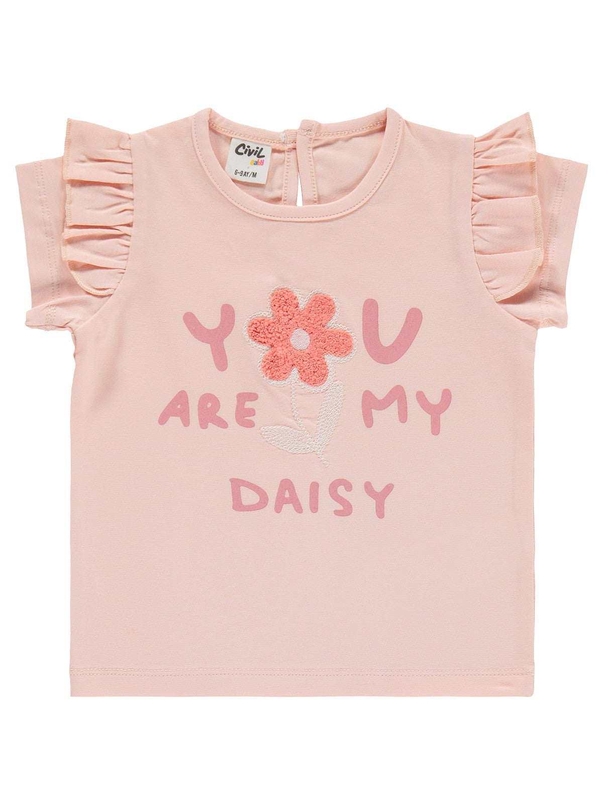 Civil Baby Yazı-Çiçek Baskı Nakış 6-18 Ay Takım - Pudra