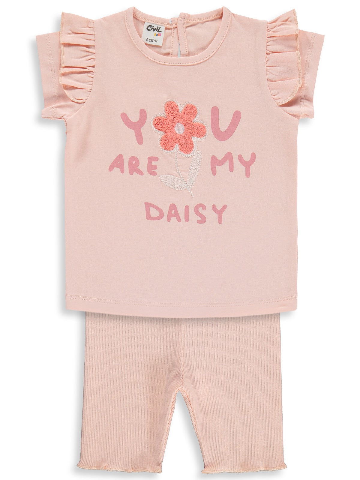 Civil Baby Yazı-Çiçek Baskı Nakış 6-18 Ay Takım - Pudra