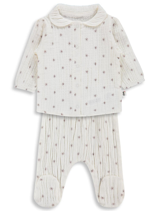 Civil Baby Yıldız Empirme 3-12 Ay Pijama Takımı - Kahverengi