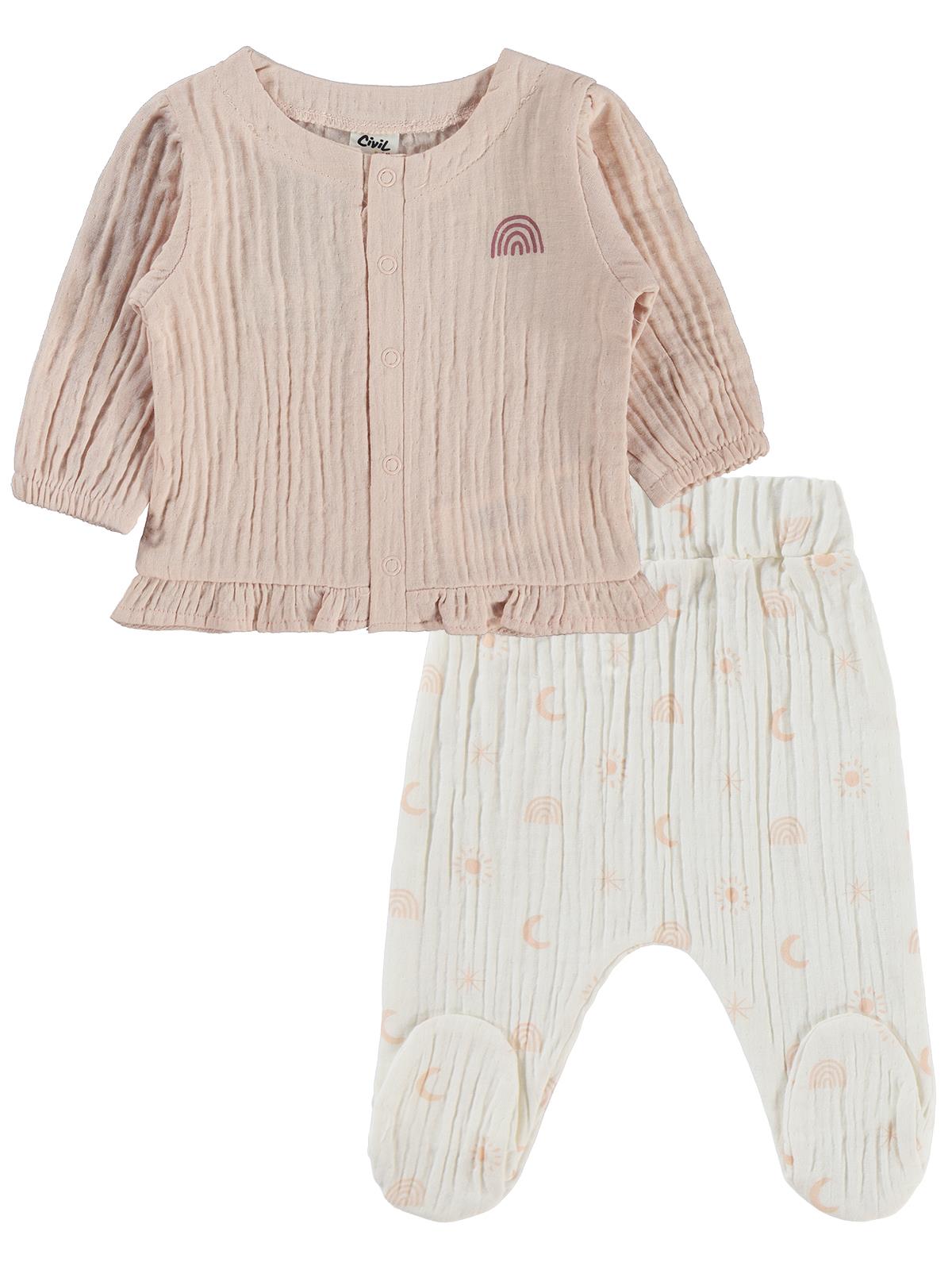 Civil Baby Gökkuşağı Baskılı 1-9 Ay Pijama Takımı - Ekru