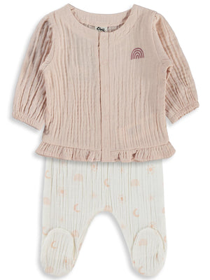 Civil Baby Gökkuşağı Baskılı 1-9 Ay Pijama Takımı - Ekru