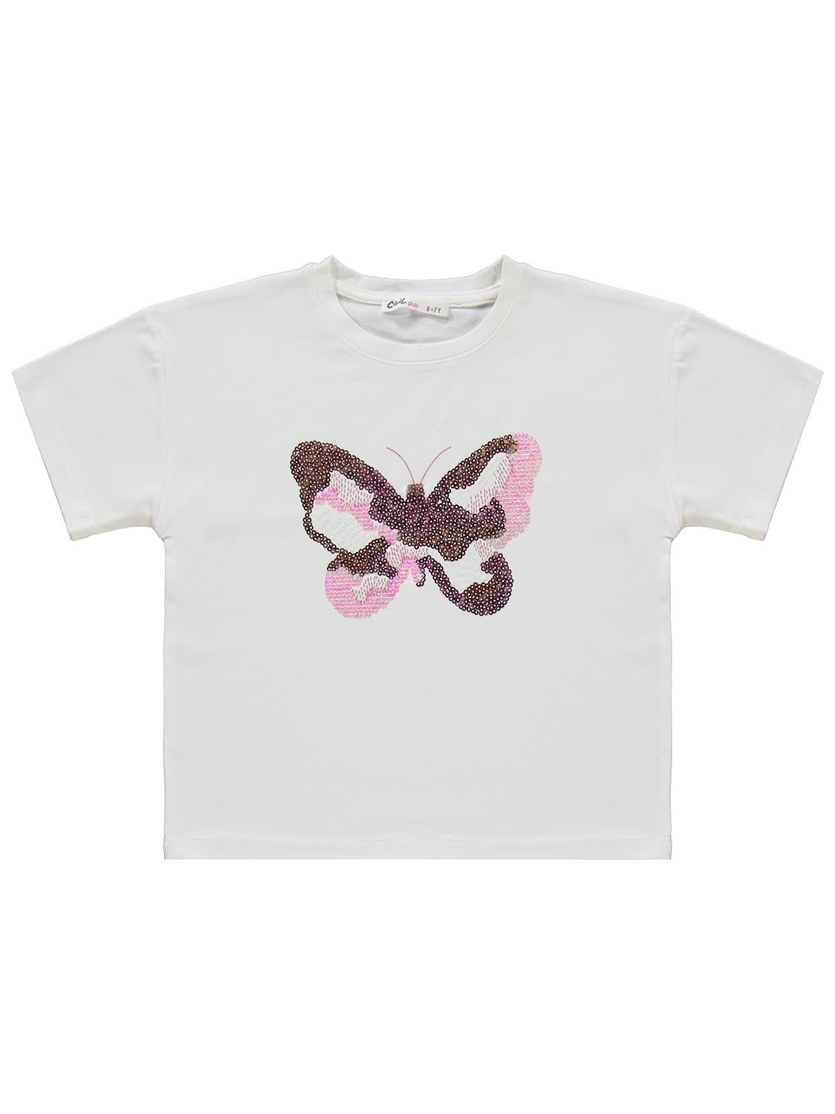 Civil Girls Kız Çocuk Kelebek Nakışlı 6-9 Yaş Takım - Ekru-Soft Pembe