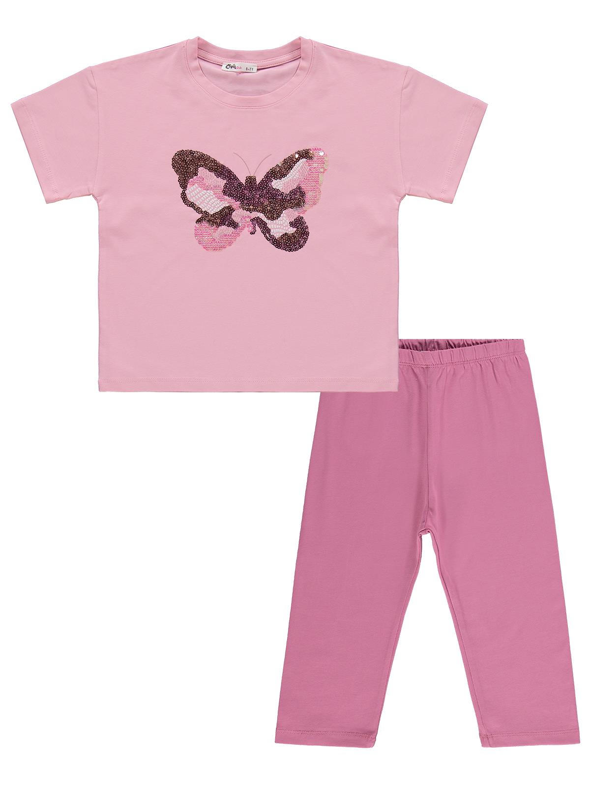 Civil Girls Kız Çocuk Kelebek Nakışlı 6-9 Yaş Takım - Pembe