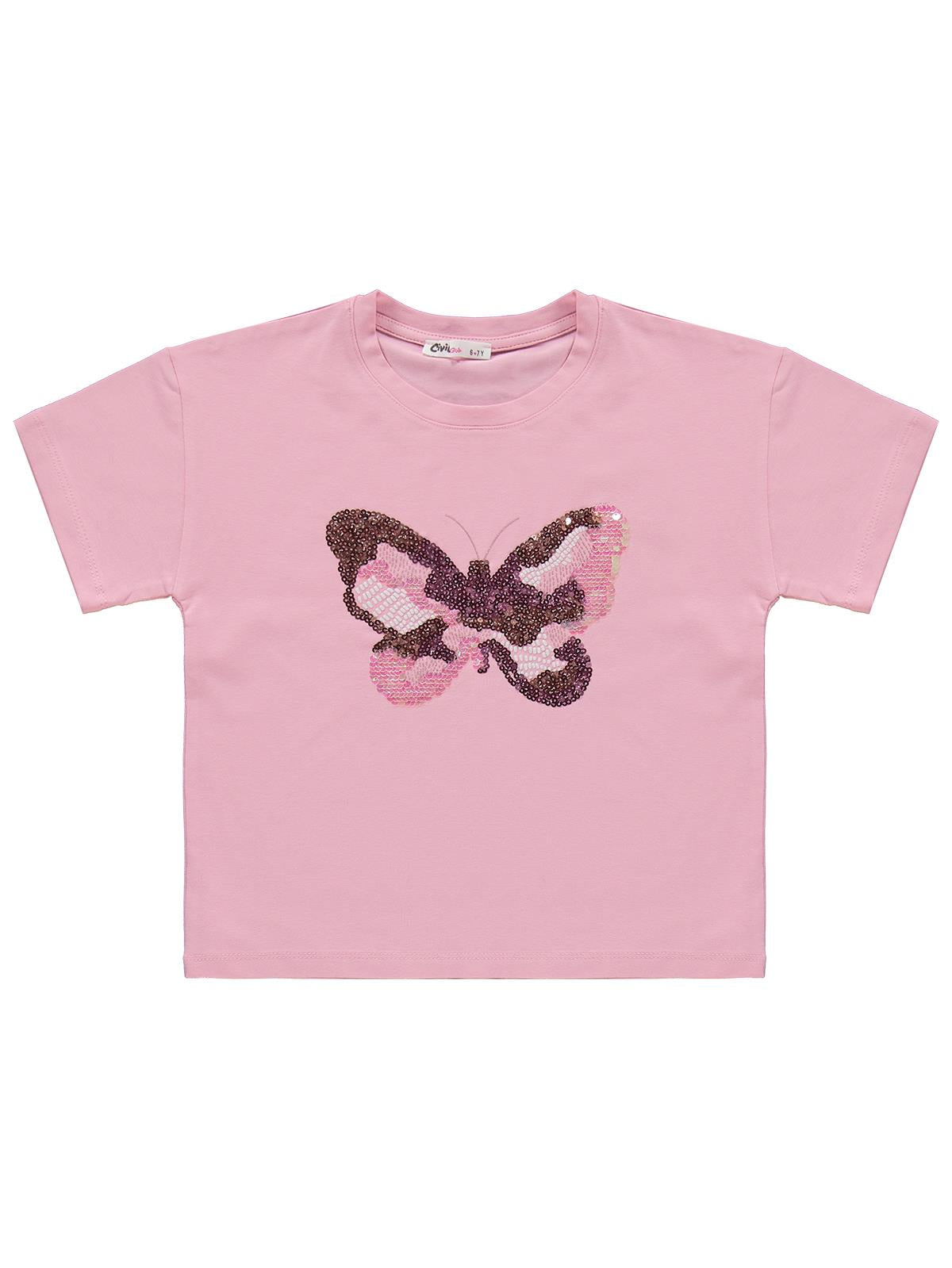 Civil Girls Kız Çocuk Kelebek Nakışlı 6-9 Yaş Takım - Pembe
