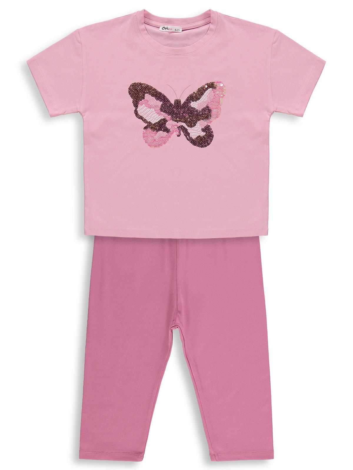 Civil Girls Kız Çocuk Kelebek Nakışlı 6-9 Yaş Takım - Pembe