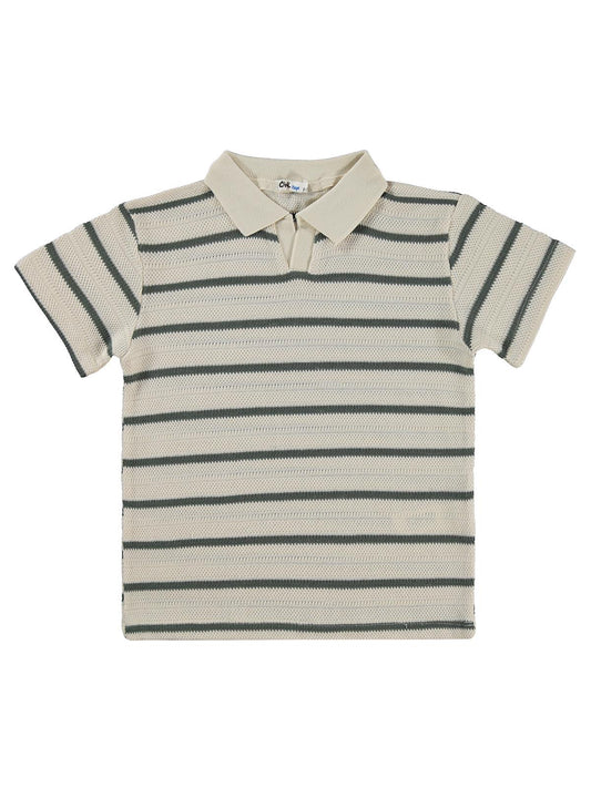 Civil Boys Polo Yaka Çizgili 10-13 Yaş Tişört - Haki