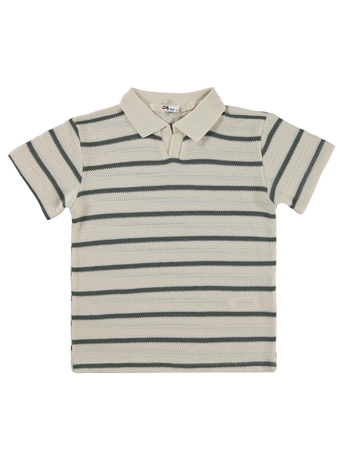 Civil Boys Polo Yaka Çizgili 6-9 Yaş Tişört - Haki