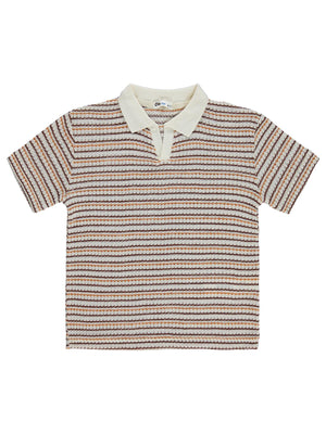 Civil Boys Polo Yaka İnce Çizgili 6-9 Yaş Tişört - Kahverengi