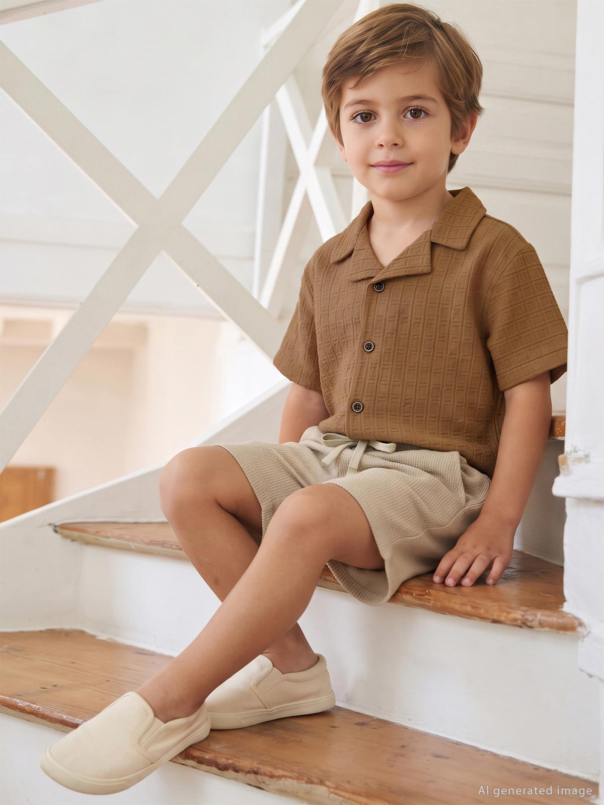 Civil Boys Kare Dokulu Tatil Yaka 2-5 Yaş Gömlek - Kahve