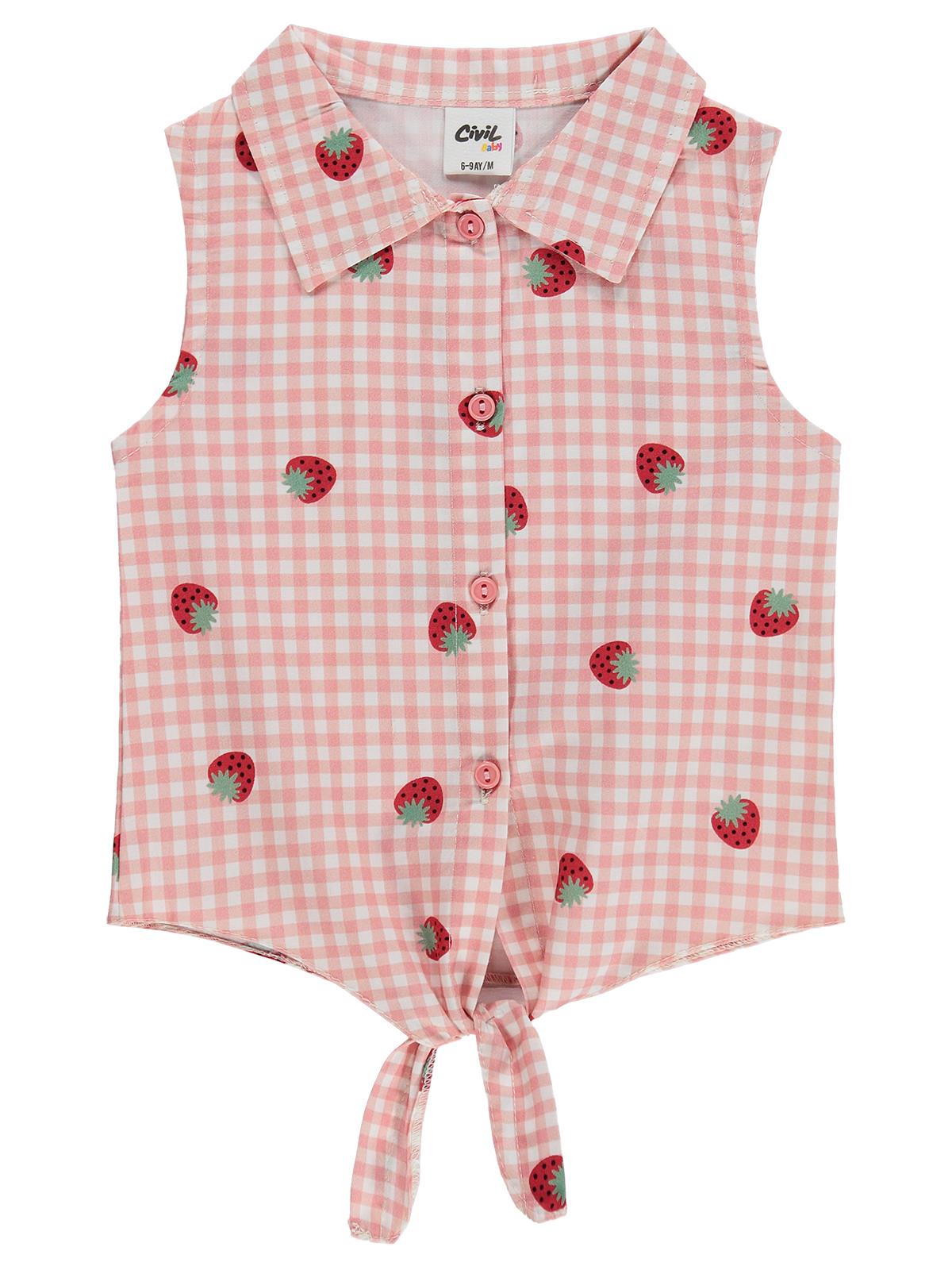 Civil Baby Puanlı Çizgli Empirme 6-18 Ay Gömlek - Pembe