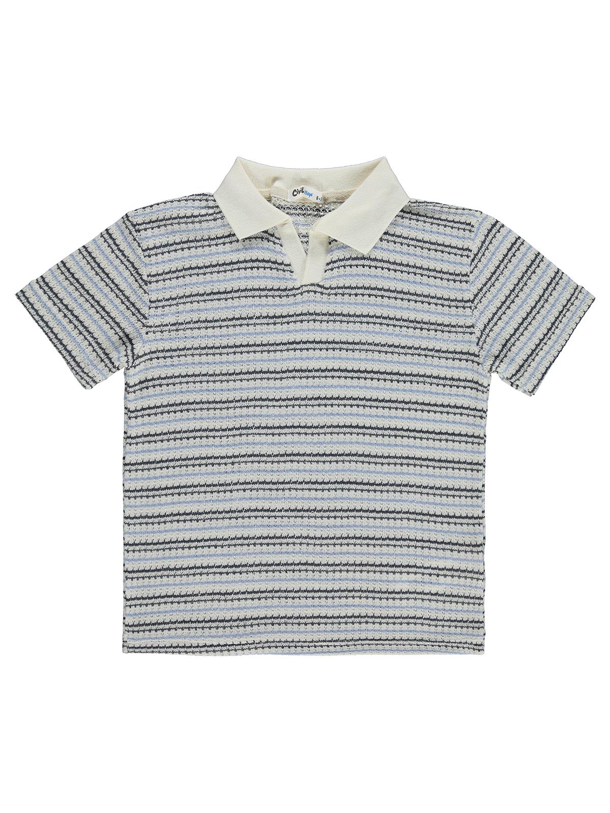 Civil Boys Polo Yaka İnce Çizgili 6-9 Yaş Tişört - Mavi