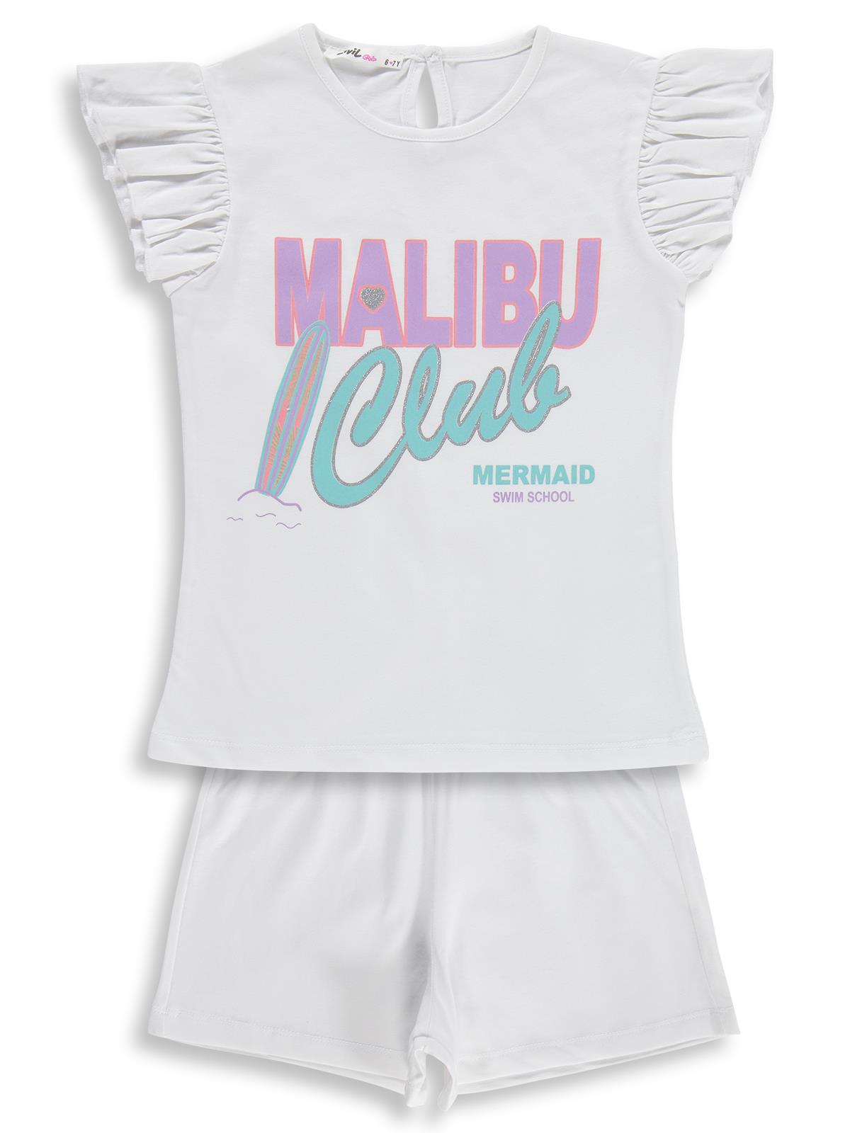 Civil Girls Malibu Baskılı Şortlu 6-9 Yaş Takım - Kırık Beyaz