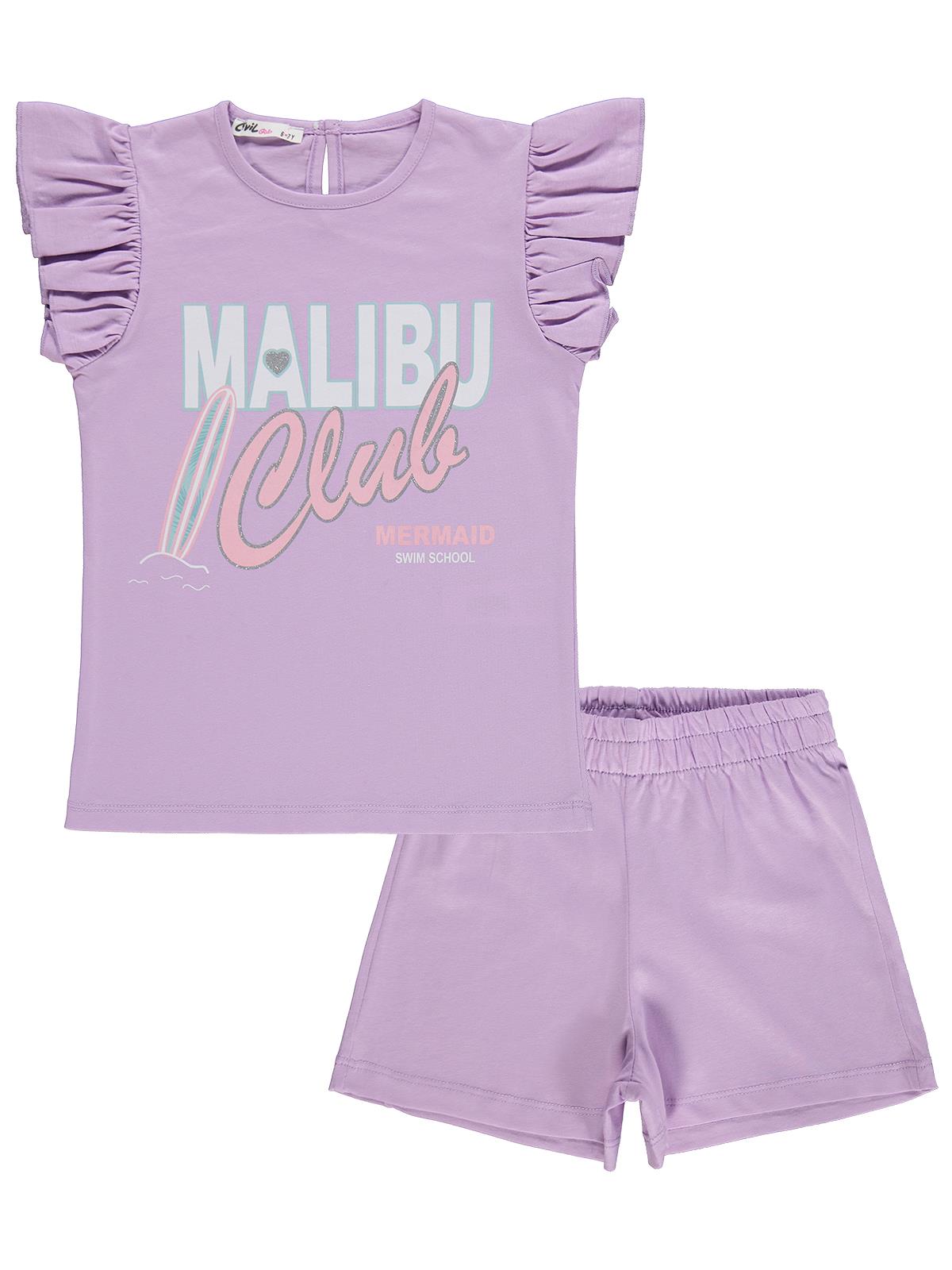 Civil Girls Malibu Baskılı Şortlu 6-9 Yaş Takım - Lila