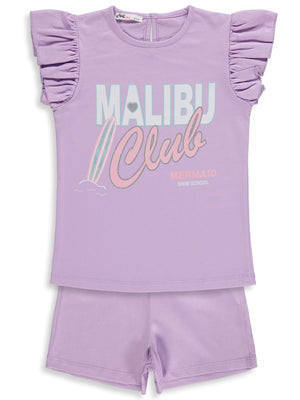 Civil Girls Malibu Baskılı Şortlu 6-9 Yaş Takım - Lila
