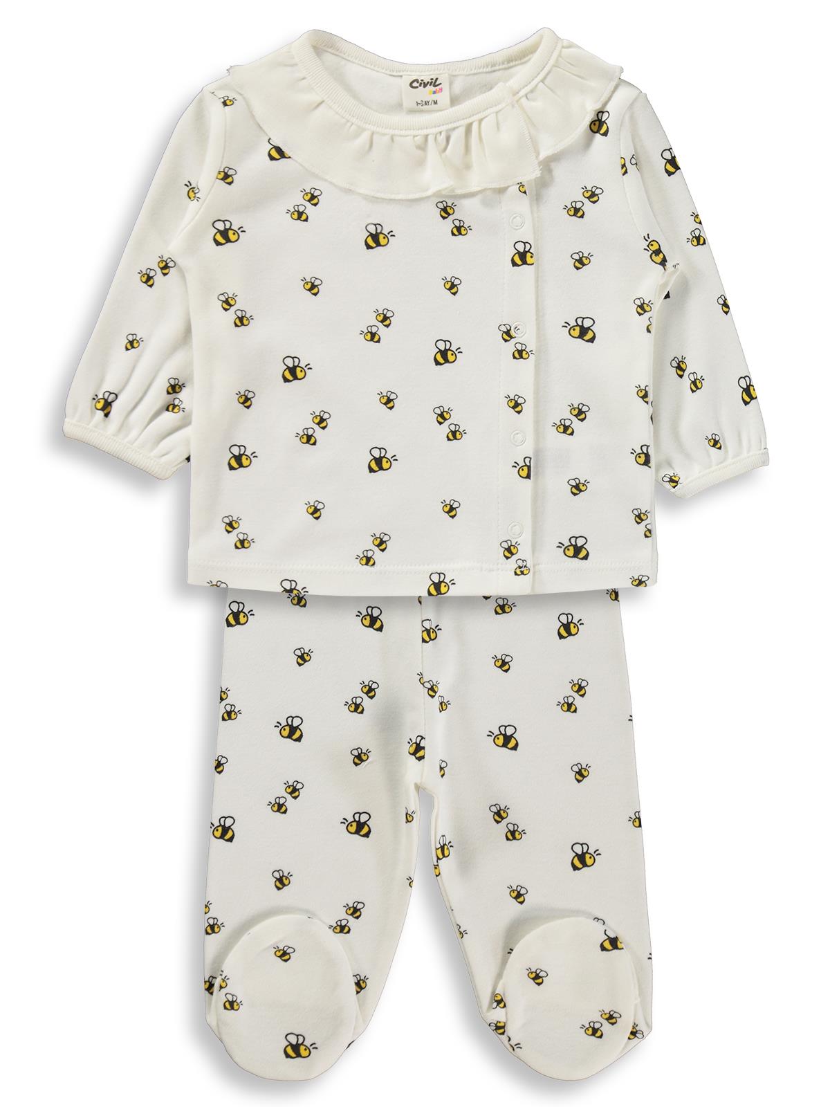 Civil Baby Arı Empirme 1-9 Ay Pijama Takımı - Ekru