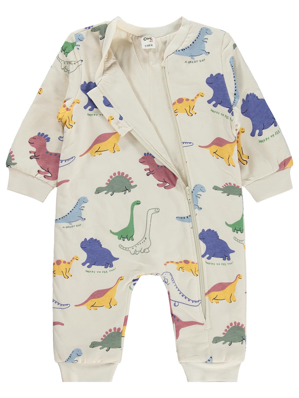 Civil Baby Dino Baskılı Erkek 12-24 Ay Uyku Tulumu - Bej