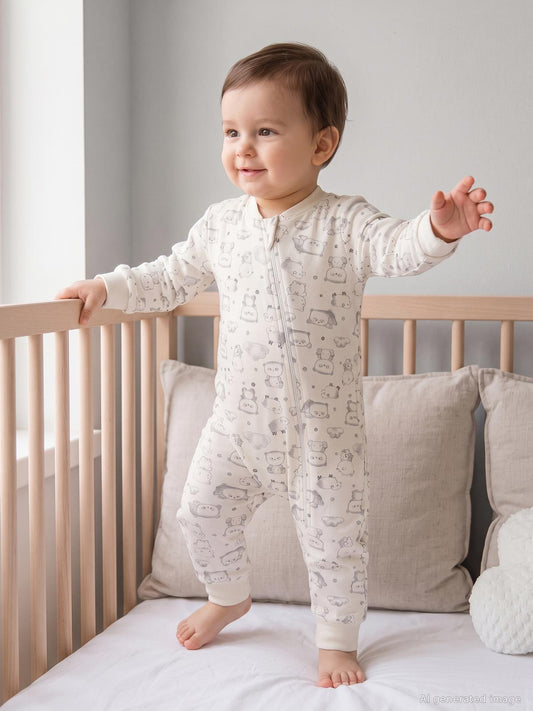 Civil Baby Ayıcık Baskılı | Pamuklu Süprem | Uzun Kollu Bisiklet Yaka | 1.6 TOG Uyku Tulumu - Bej
