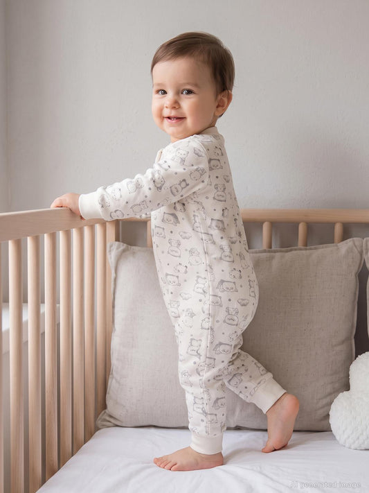 Civil Baby Ayıcık Baskılı | Pamuklu Süprem | Uzun Kollu Bisiklet Yaka | 1.6 TOG Uyku Tulumu - Bej