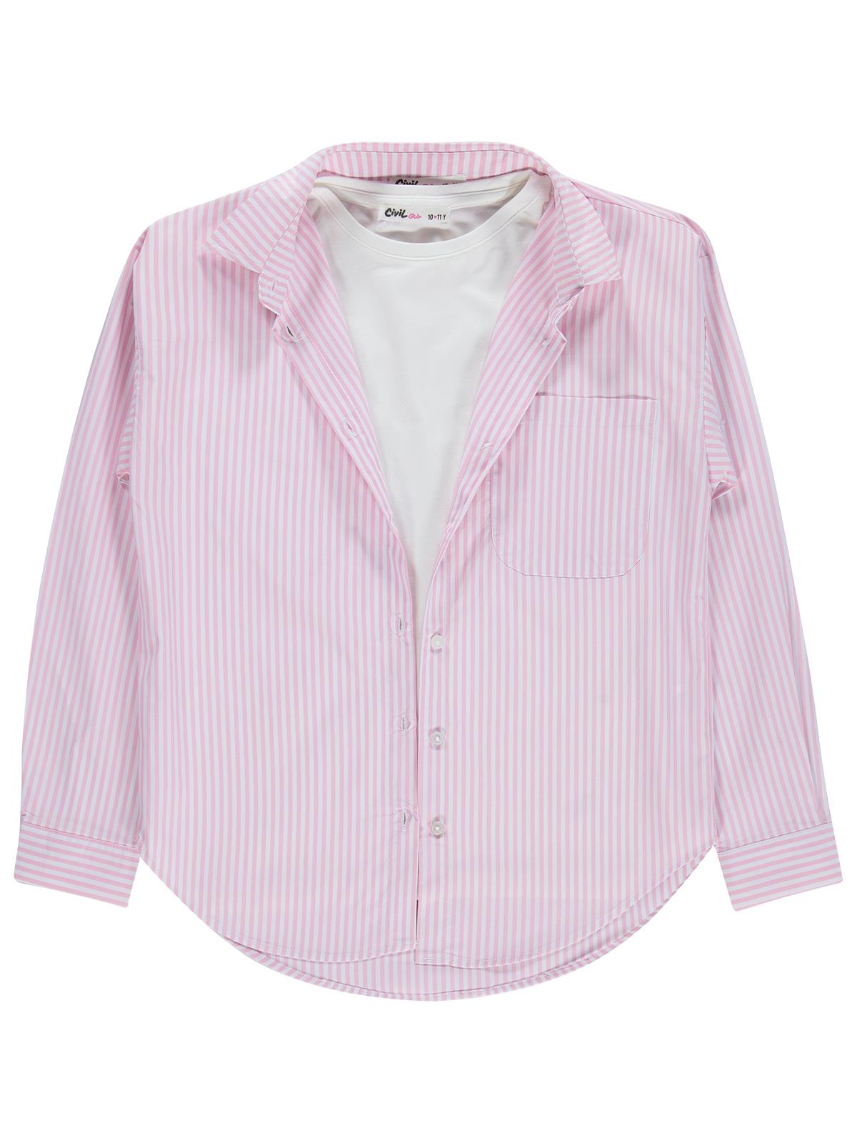 Civil Girls Çizgili 10-13 Yaş Gömlek - Pembe