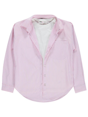 Civil Girls Çizgili 10-13 Yaş Gömlek - Pembe