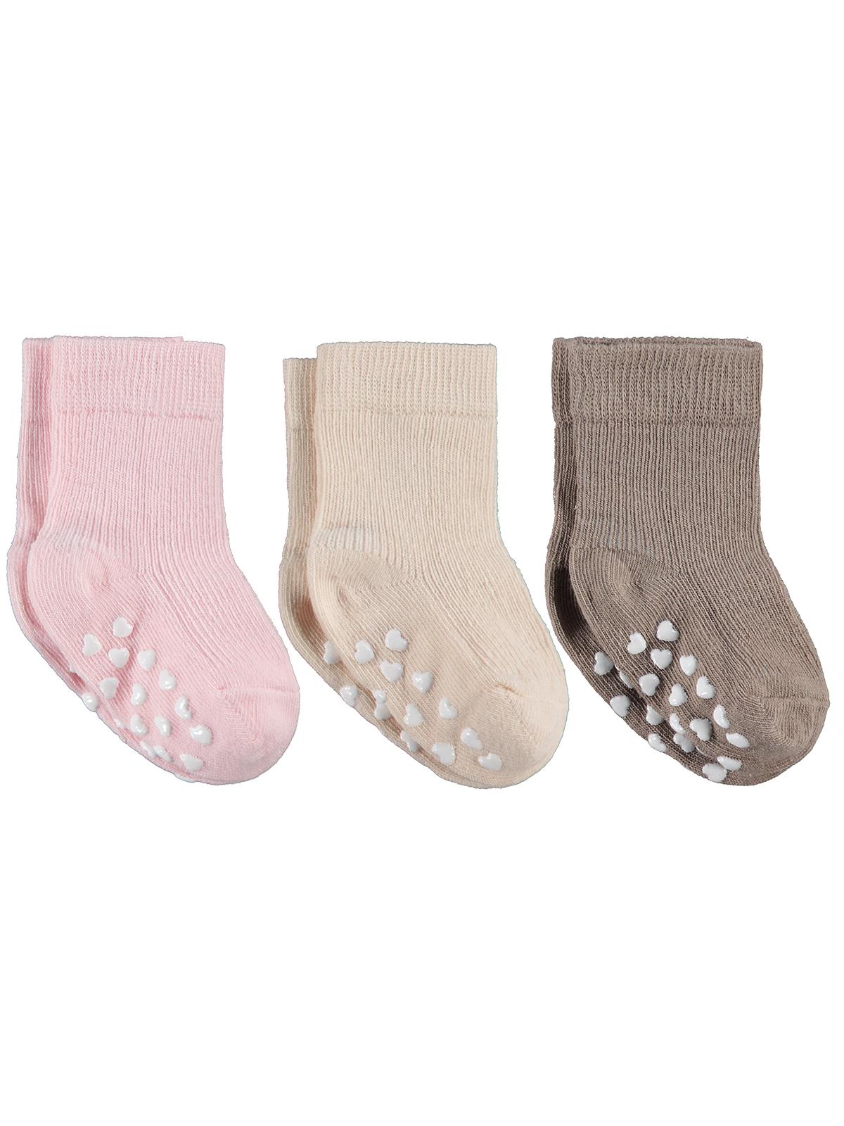 Civil Baby Kaydırmaz Kalp Baskı 3'lü 6-18 Ay Bebek Kız Çorap Set