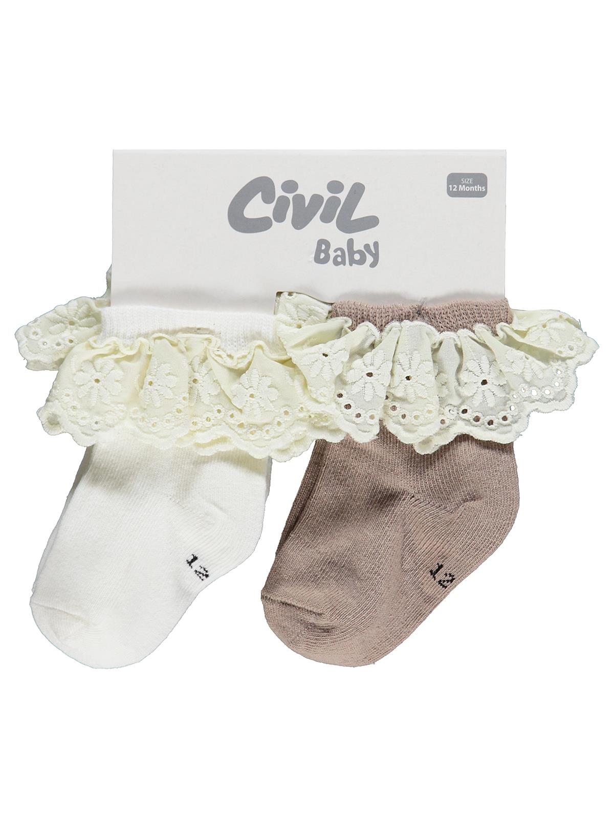 Civil Baby Çift Dantel Aksesuarlı 2'li 6-18 Ay Bebek Kız Çorap Set