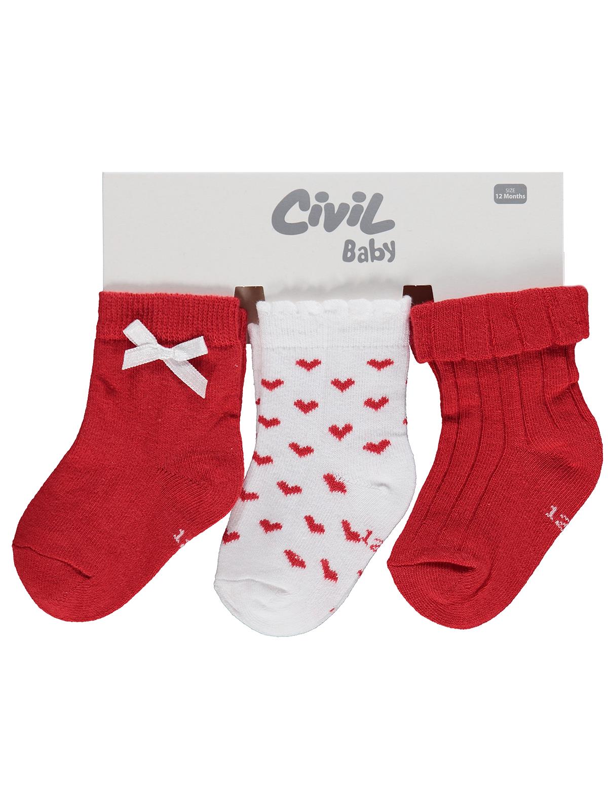 Civil Baby Fiyonk Aksesuarlı 3'lü 6-18 Ay Bebek Kız Çorap Set
