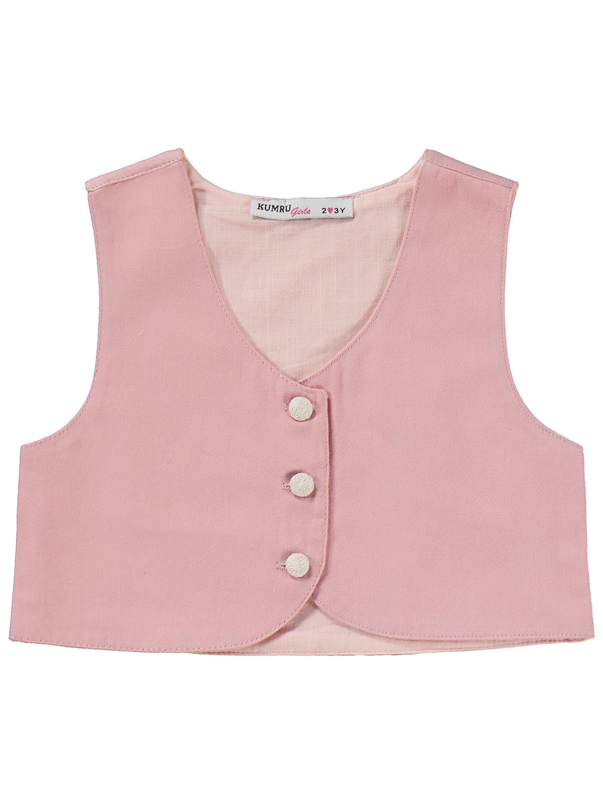 Civil Girls Yelek Pantolon Çiçekli Gömlek 3 Lü 2-5 Yaş Takım - Pembe