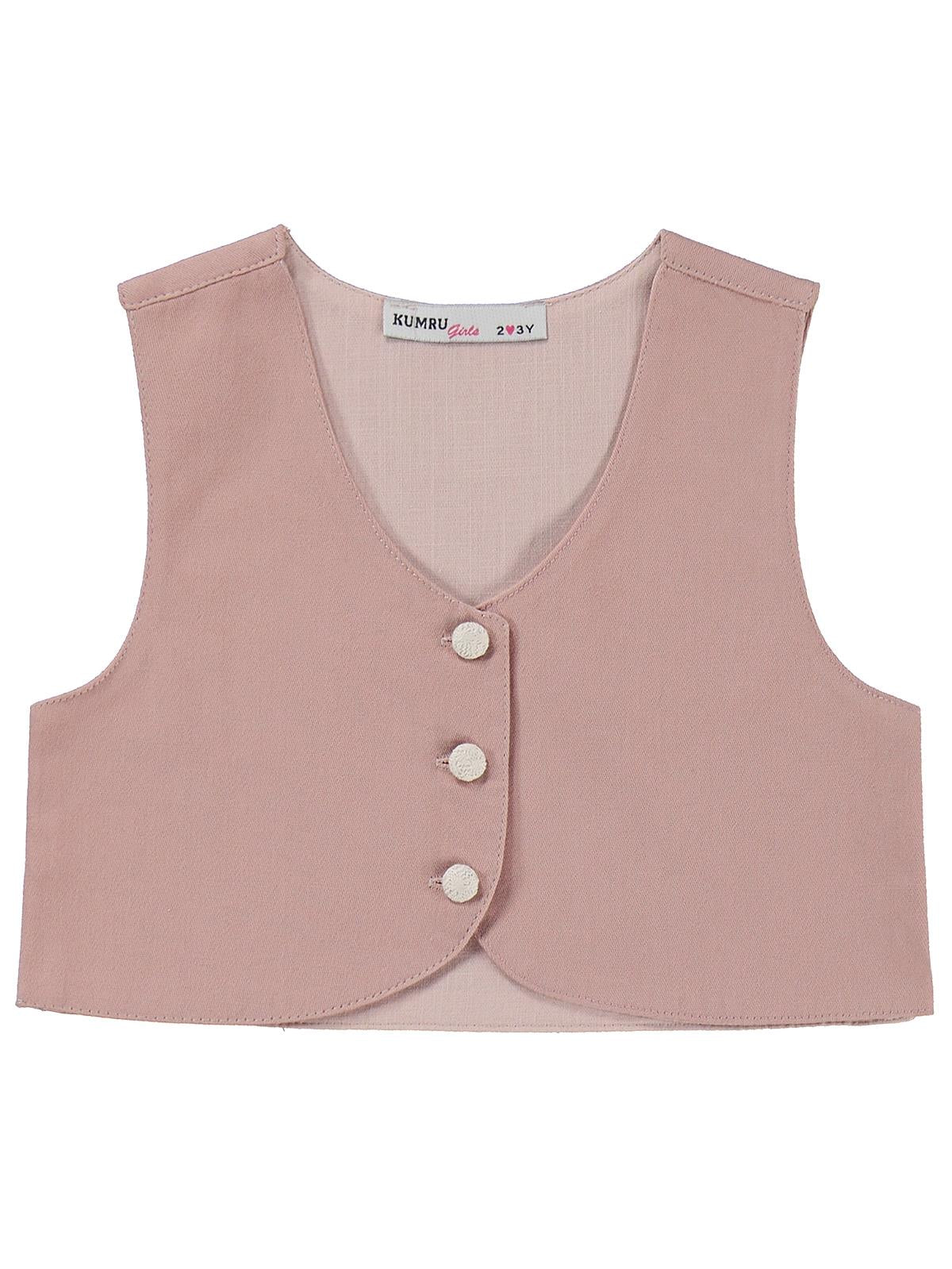 Civil Girls Yelek Pantolon Çiçekli Gömlek 3 Lü 2-5 Yaş Takım - Bej