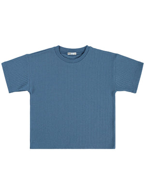 Civil Boys Çizgi Dokulu 6-9 Yaş Tişört - Mavi