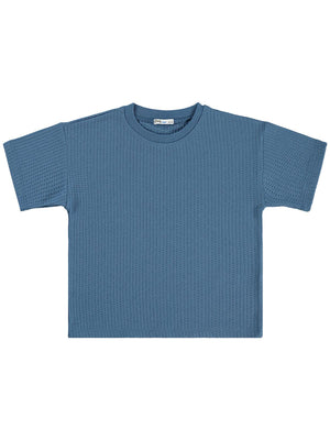 Civil Boys Çizgi Dokulu 10-13 Yaş Tişört - Mavi