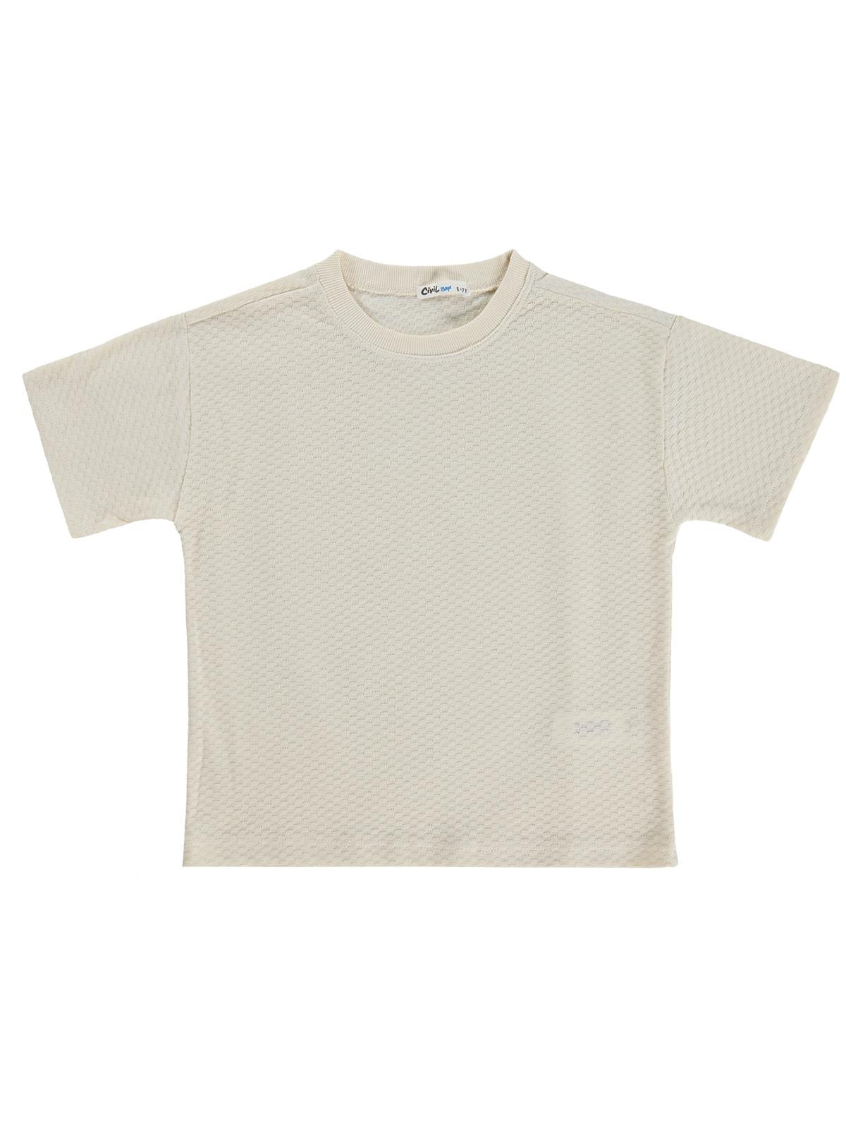 Civil Boys Altıgen Dokulu 10-13 Yaş Tişört - Bej