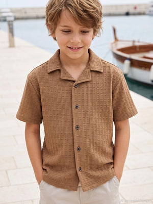 Civil Boys Kare Dokulu Tatil Yaka 6-9 Yaş Gömlek - Kahve