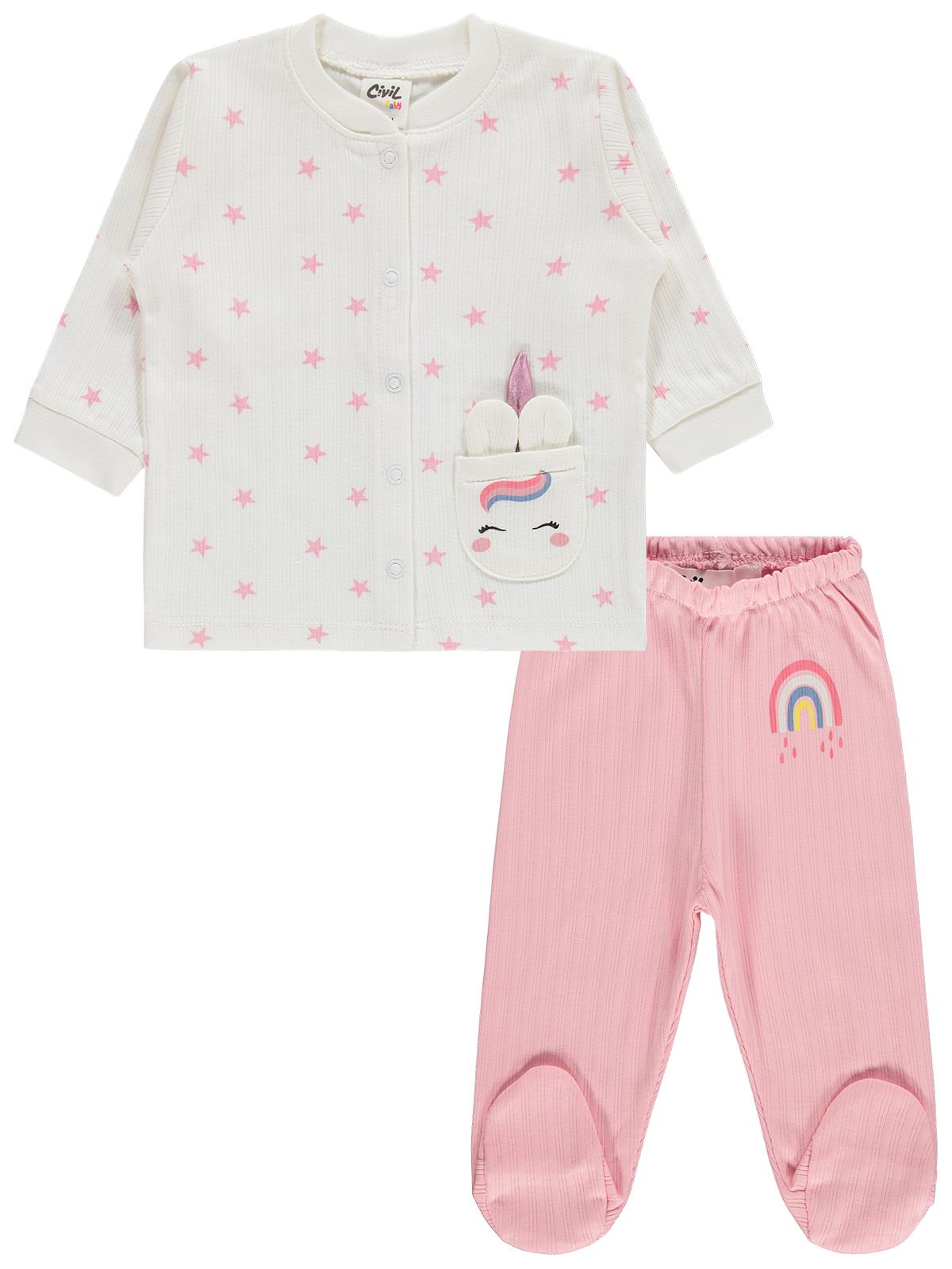 Civil Baby Çiçek Empirme 1-9 Ay Pijama Takımı - Ekru
