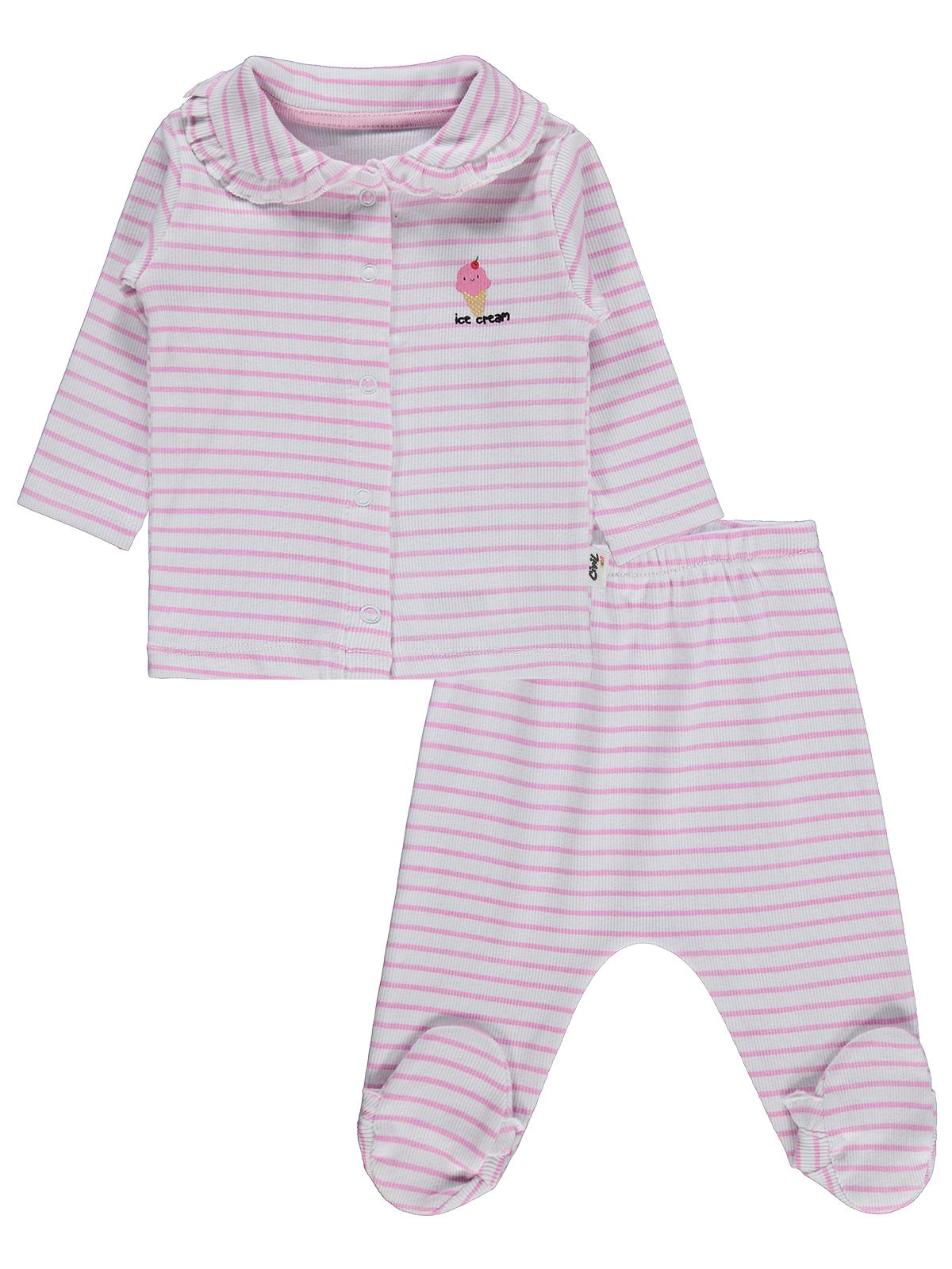 Civil Baby Çizgi Empirme 1-9 Ay Pijama Takımı - Beyaz