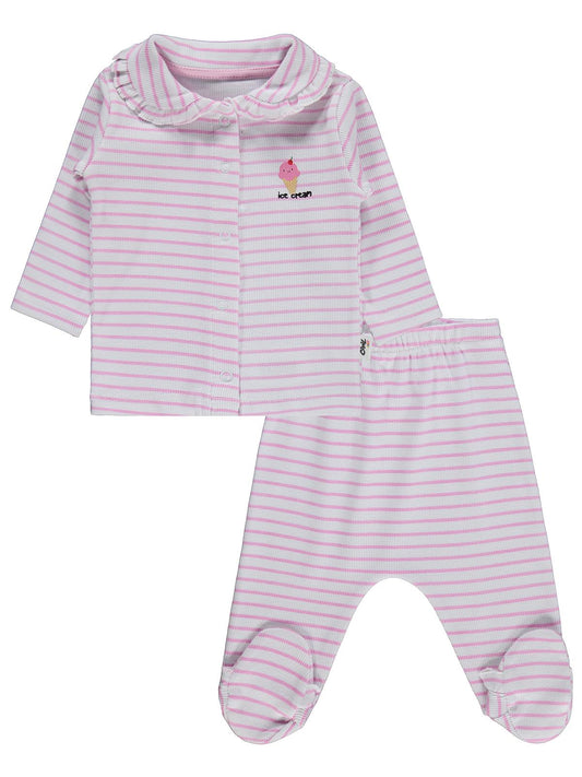 Civil Baby Çizgi Empirme 1-9 Ay Pijama Takımı - Beyaz