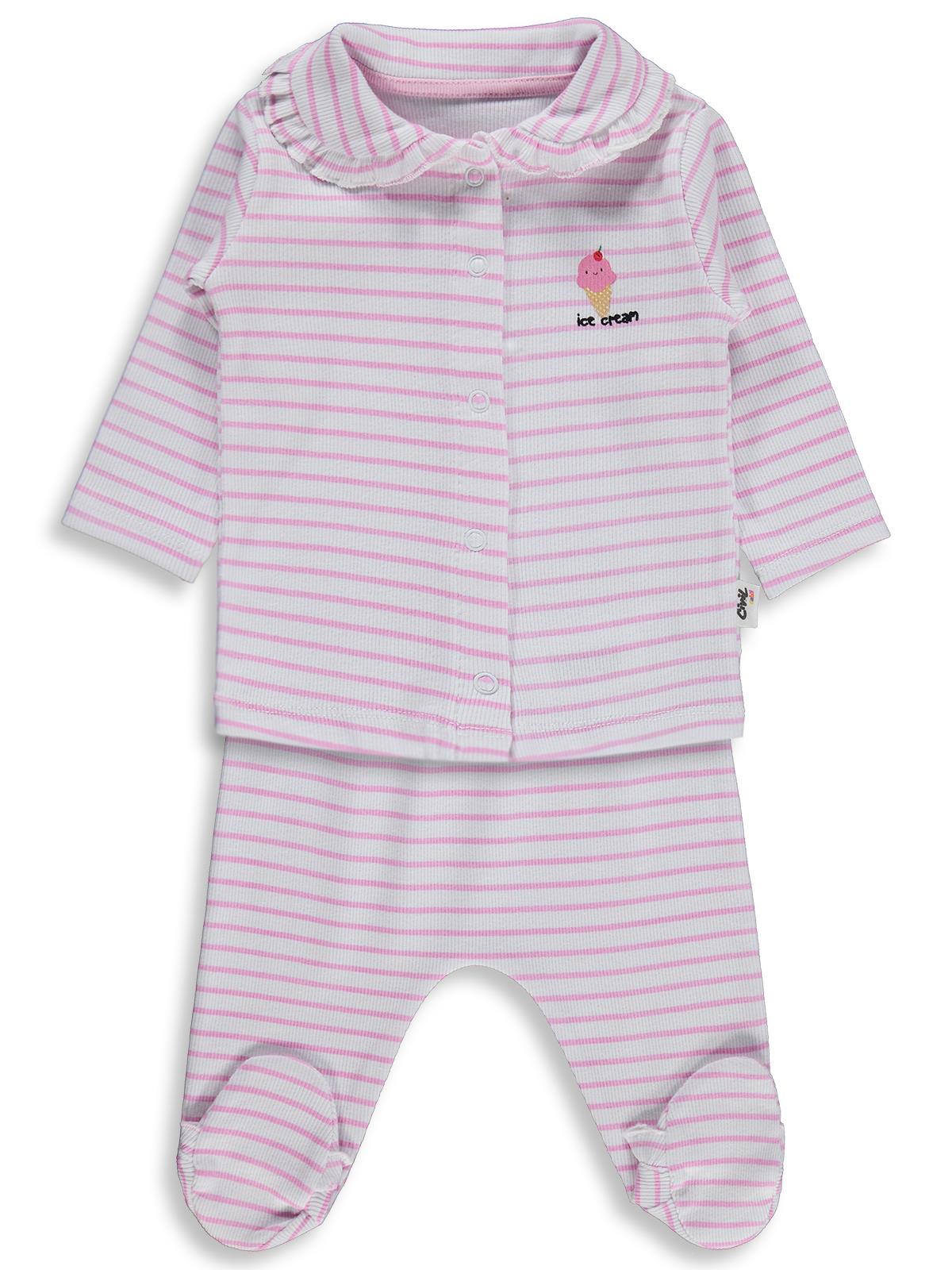 Civil Baby Çizgi Empirme 1-9 Ay Pijama Takımı - Beyaz