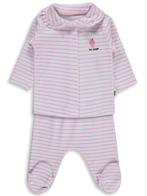 Civil Baby Çizgi Empirme 1-9 Ay Pijama Takımı - Beyaz