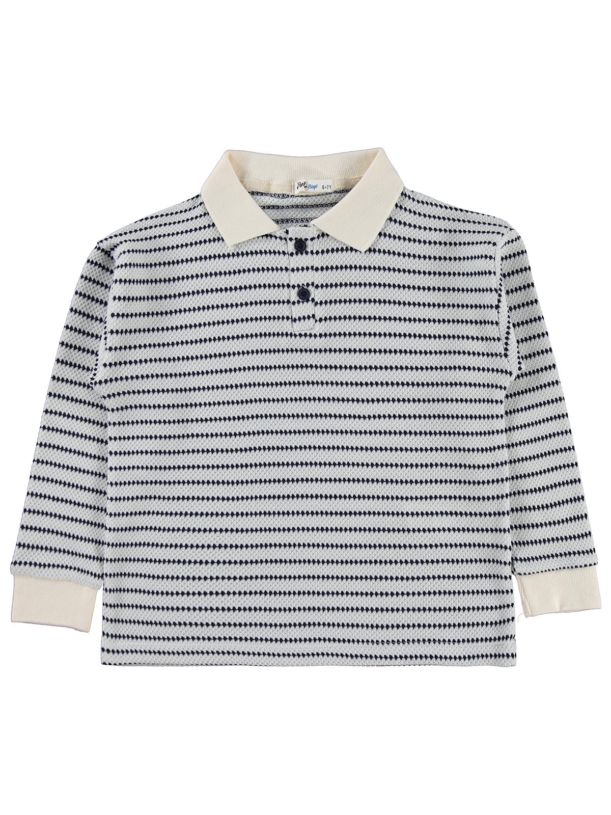Civil Boys Çizgili Polo Yaka 6-9 Yaş Sweatshirt - Lacivert