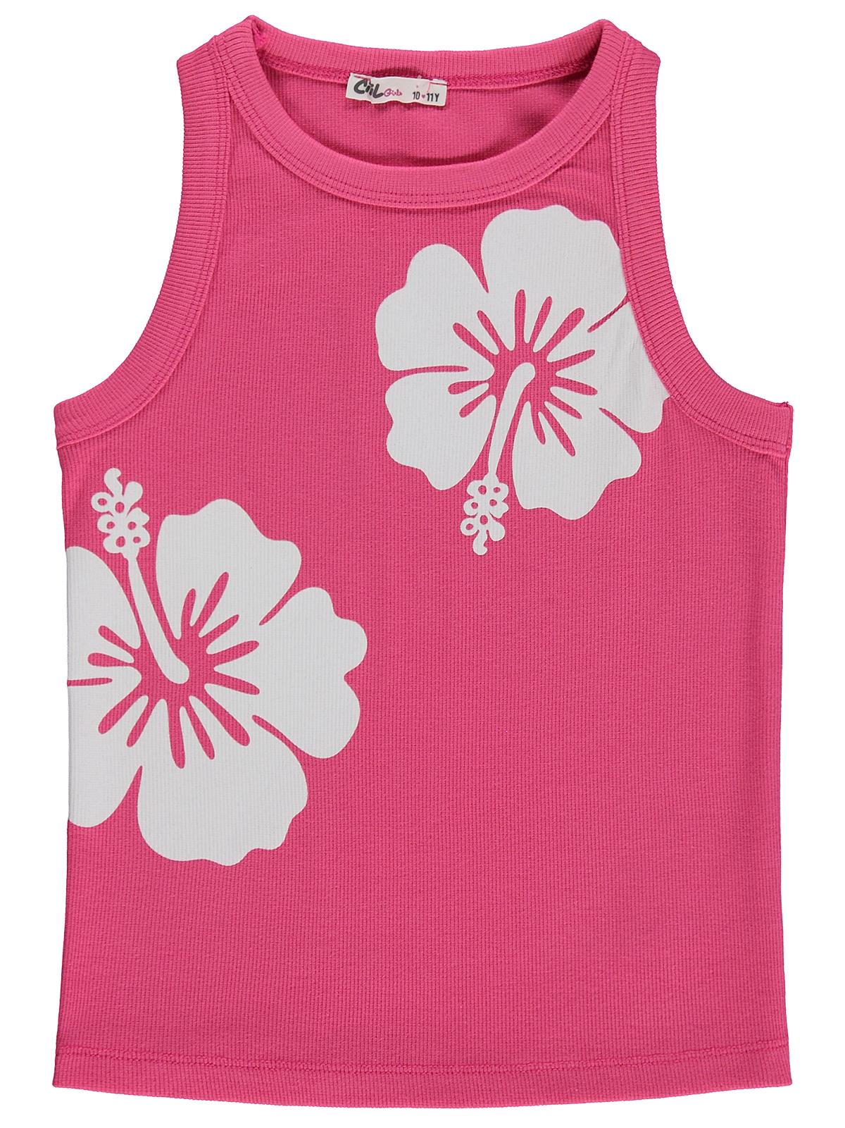 Civil Girls Hibiskus Çiçek Baskılı Askılı 10-13 Yaş Tişört - Fusya