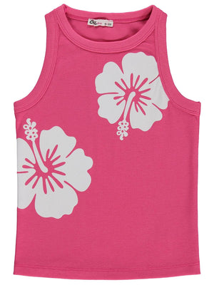 Civil Girls Hibiskus Çiçek Baskılı Askılı 10-13 Yaş Tişört - Fusya