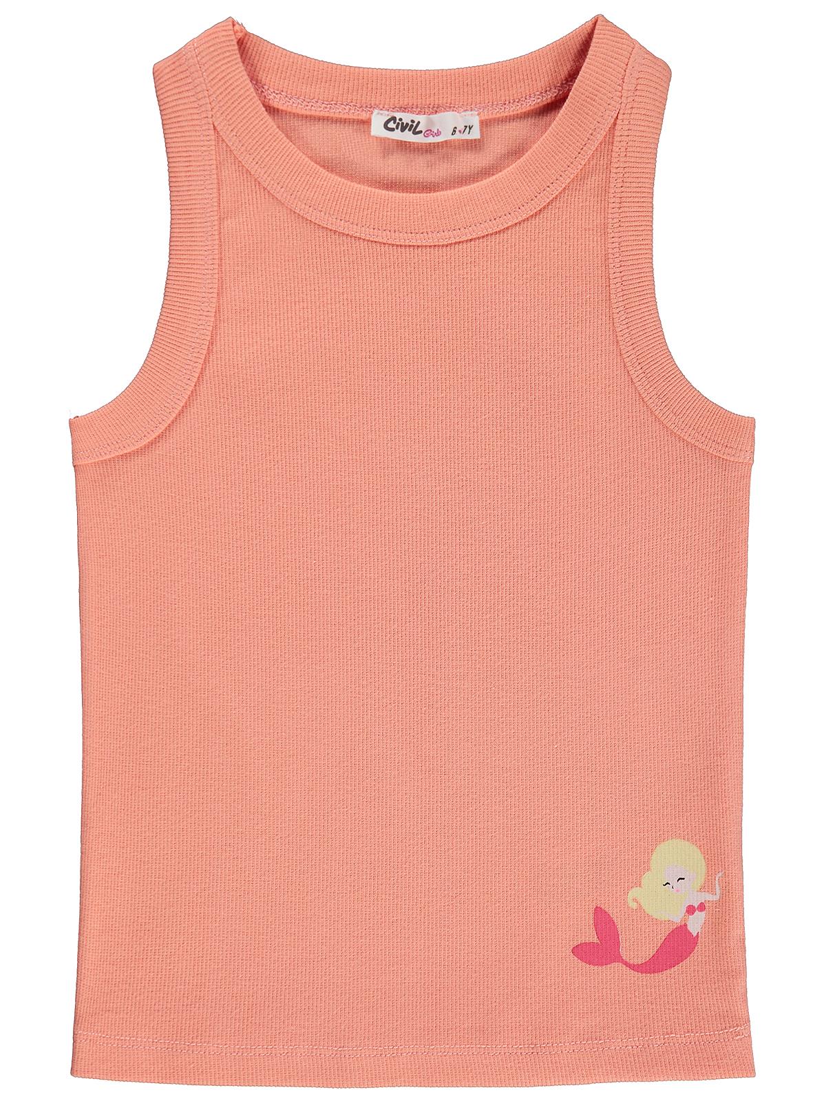Civil Girls Denizkızı Baskılı Crop Atlet 6-9 Yaş Tişört - Pudra