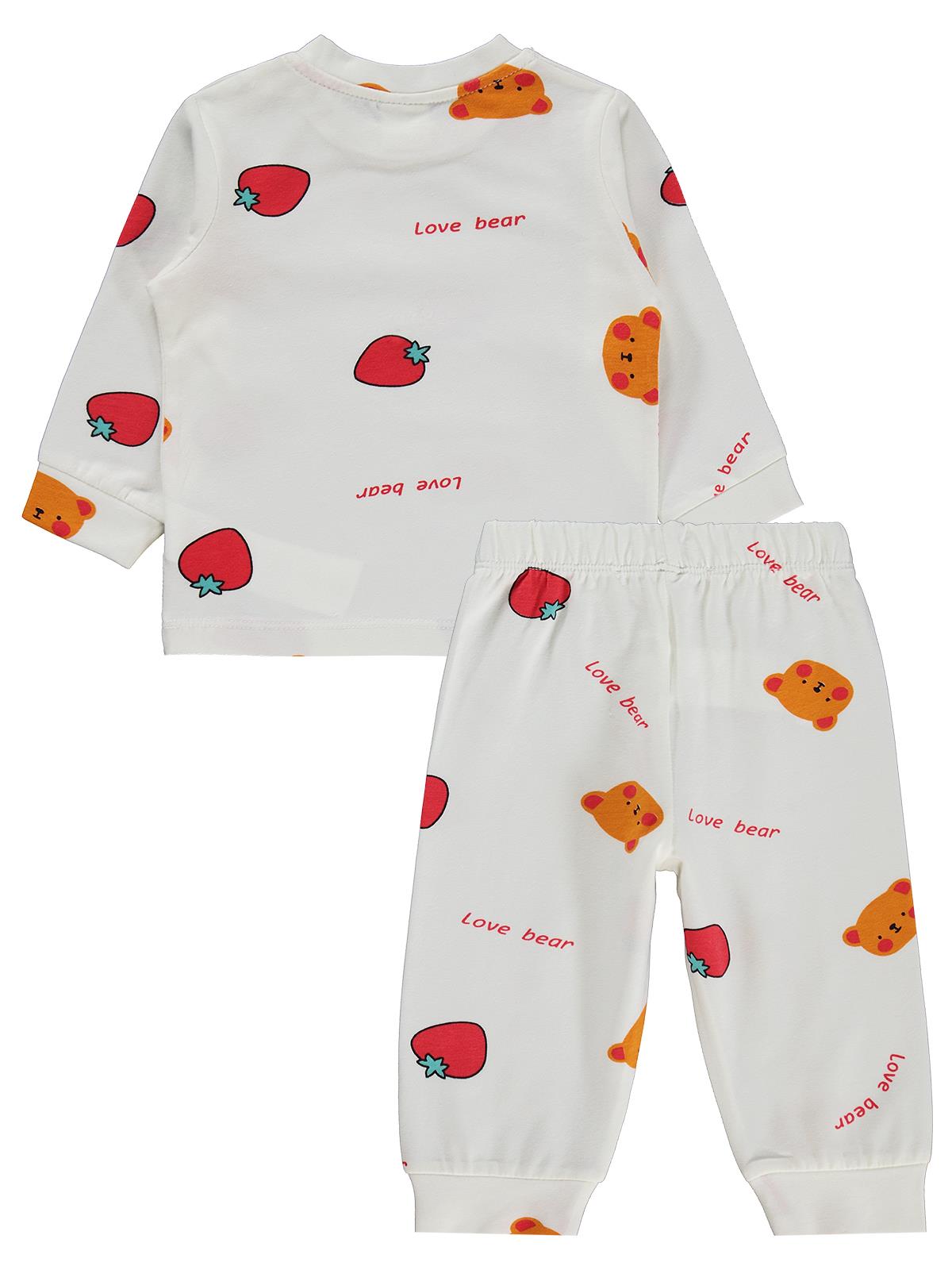 Civil Baby Ayı Çilek Empirme 6-18 Ay Pijama Takımı - Ekru