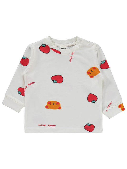Civil Baby Ayı Çilek Empirme 6-18 Ay Pijama Takımı - Ekru